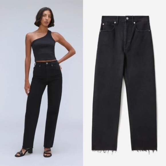 Everlane Denim - NWT Everlane The Way High Waisted Jean 29 Long Black Raw Hem Straight Wide Leg